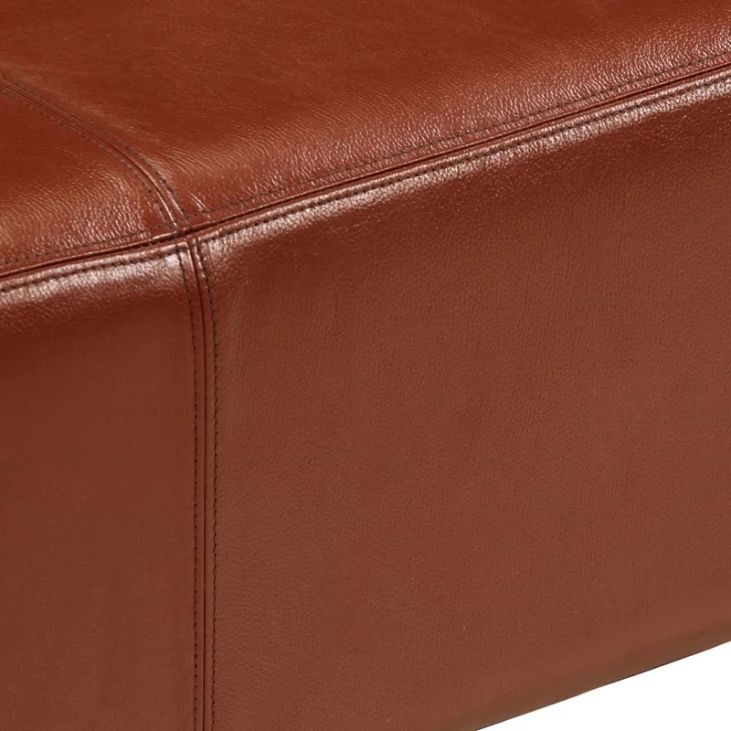 Banc assise surface lisse 110 cm cuir véritable marron et pieds en bois de manguier brun DEC025007