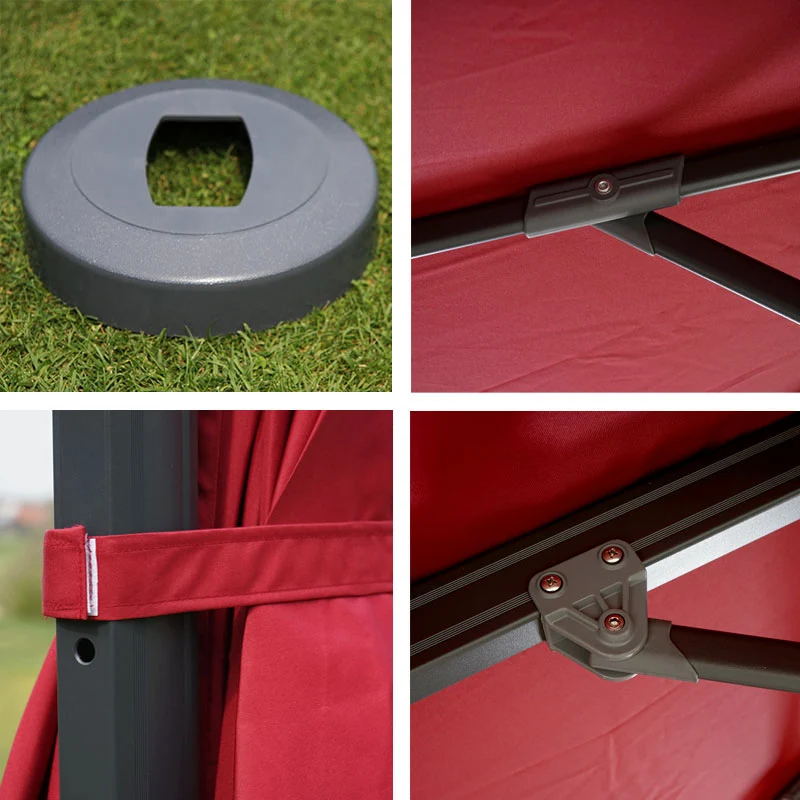 Parasol déporté rond Ø 400 cm hauteur 255 cm inclinable 5 positions rotatif 360 avec manivelle aluminium et polyester couleur bordeaux 04_0011241