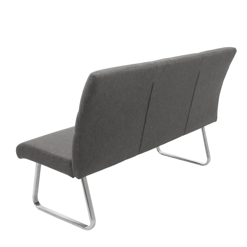 Banc de salle à manger 160 cm 3 places dossier rembourré tissu gris brun structure inox brossé 04_0010955