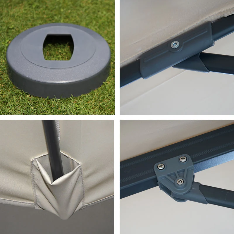Parasol déporté rond Ø 400 cm inclinable 5 positions avec manivelle aluminium et polyester couleur crème 04_0011227