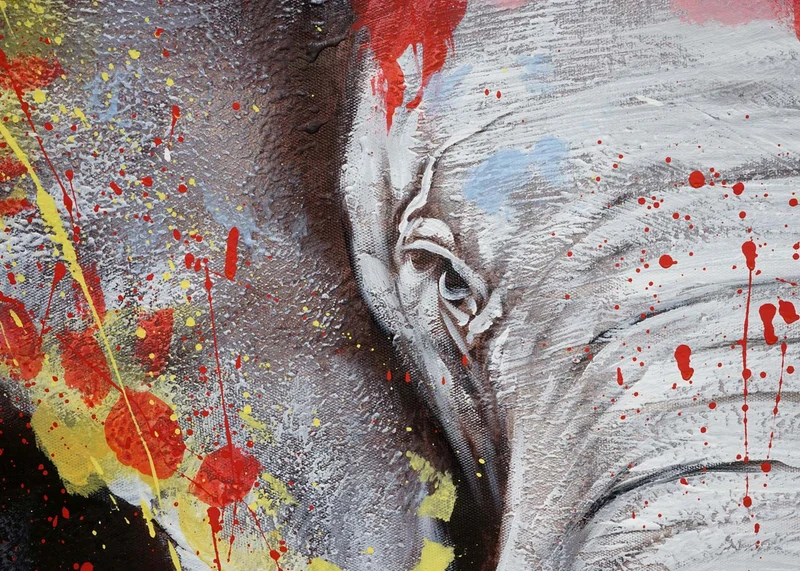 Tableau éléphant 180 x 120 cm peinture à l’huile sur toile œuvre murale XL faite main cadre bois naturel 04_0010882