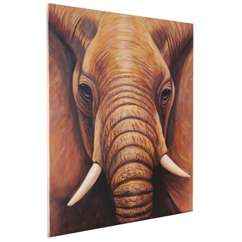 Tableau éléphant gros plan 120 x 100 cm peinture à l’huile sur toile œuvre murale faite main cadre bois naturel 04_0011412
