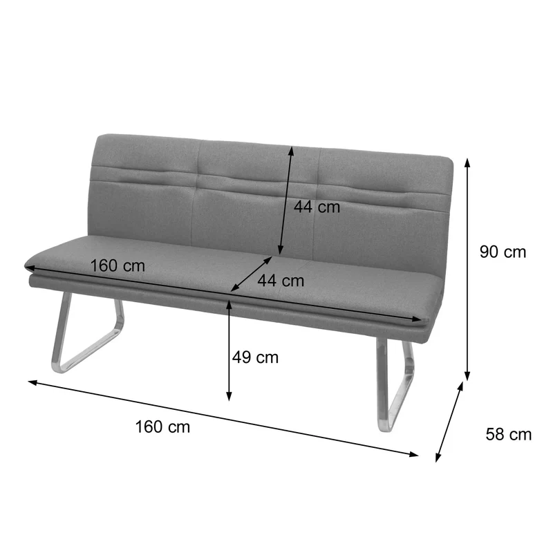 Ensemble salle à manger 5 pièces 4 chaises et banc 160 cm tissu gris foncé structure inox brossé 04_0010899