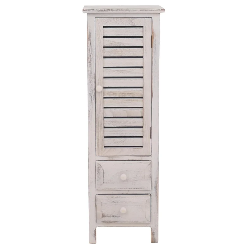 Commode 90 cm avec 2 tiroirs et 1 porte style shabby vintage bois paulownia blanc 04_0011439