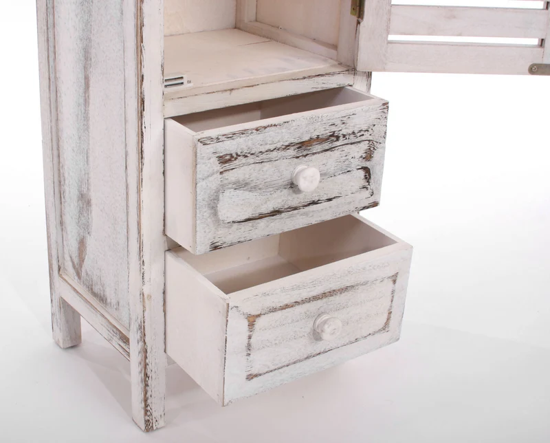 Commode 90 cm avec 2 tiroirs et 1 porte style shabby vintage bois paulownia blanc 04_0011439