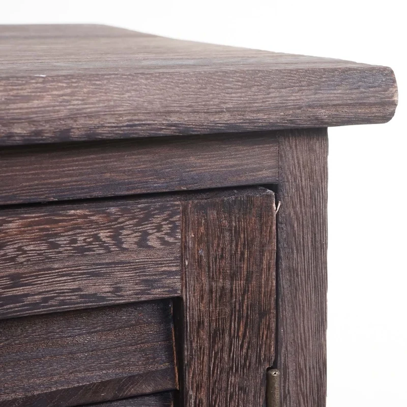 Commode de salle de bain 120x27x29 cm en bois massif style shabby marron vieilli 1 porte et 2 paniers 04_0010635