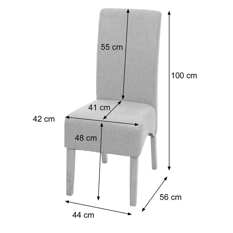 Chaise de salle à manger dossier haut assise rembourrée tissu gris clair pieds bois clair 04_0010862