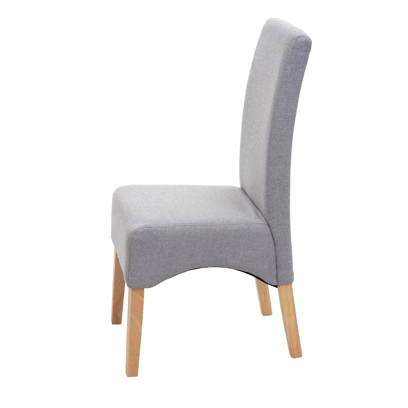 Chaise de salle à manger dossier haut assise rembourrée tissu gris clair pieds bois clair 04_0010862