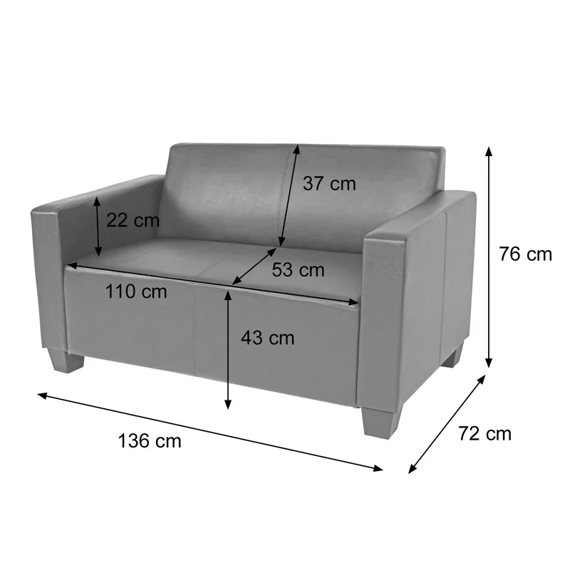 Canapé 2 places 136 cm style lounge assise rembourrée simili cuir noir structure bois 04_0011487