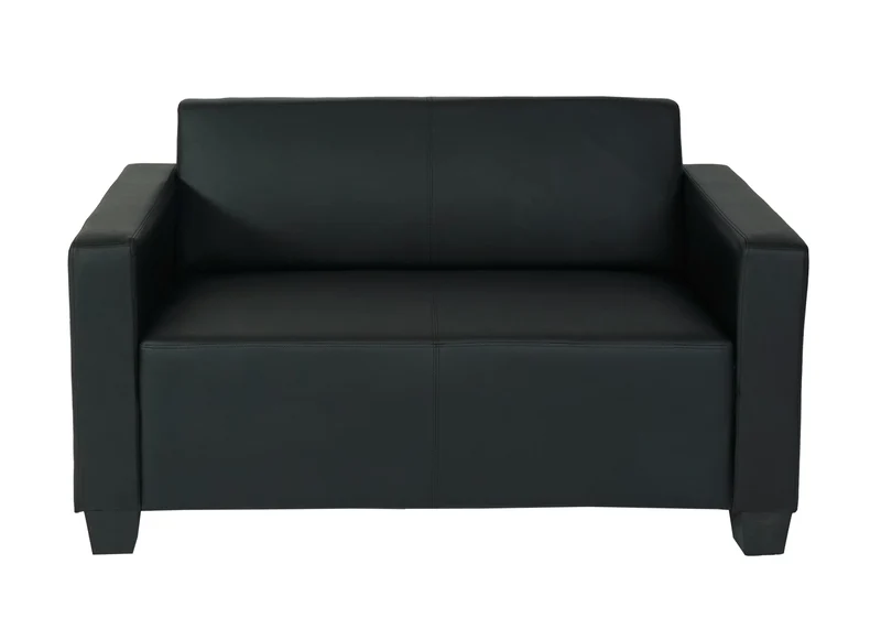 Canapé 2 places 136 cm style lounge assise rembourrée simili cuir noir structure bois 04_0011487