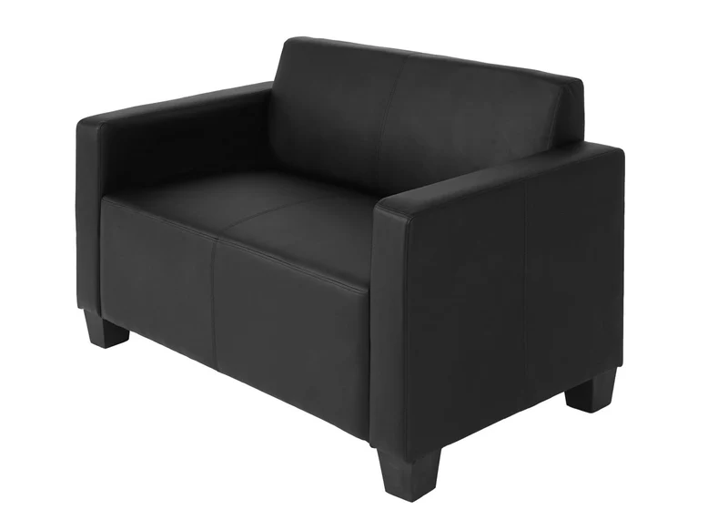 Canapé 2 places 136 cm style lounge assise rembourrée simili cuir noir structure bois 04_0011487