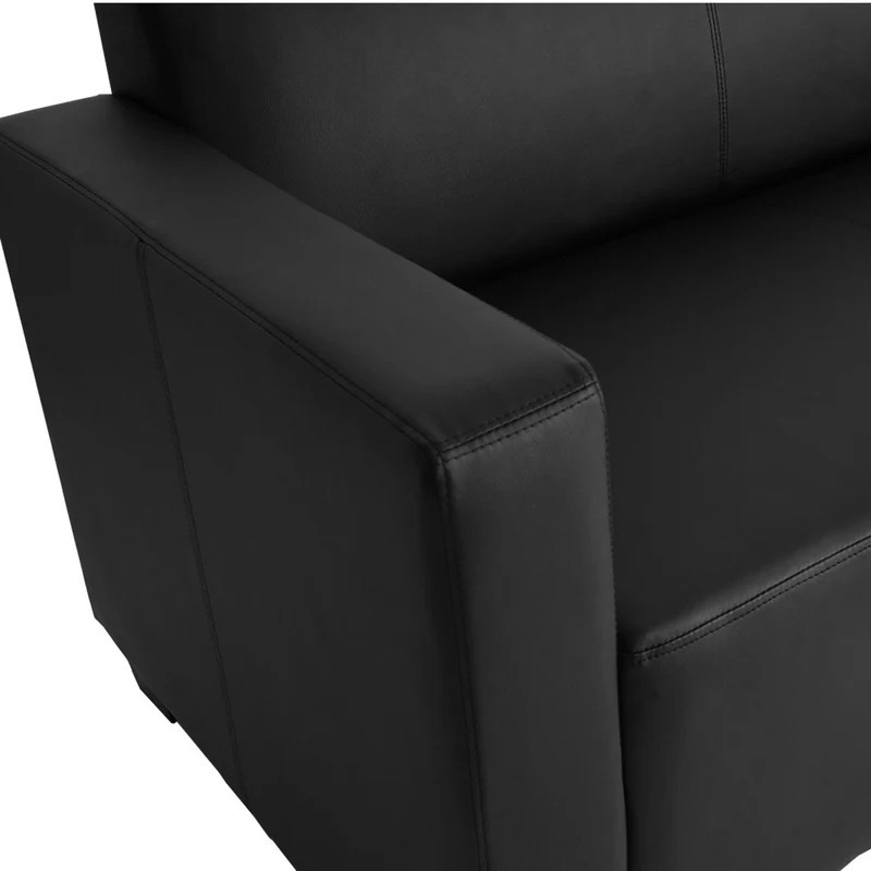 Canapé 2 places 136 cm style lounge assise rembourrée simili cuir noir structure bois 04_0011487
