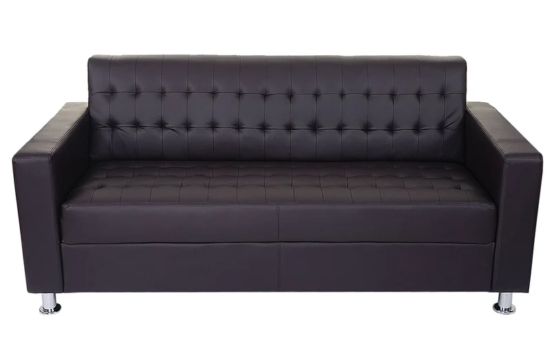 Canapé 3 places 180 cm style lounge assise rembourrée simili cuir marron pieds métal 04_0011359