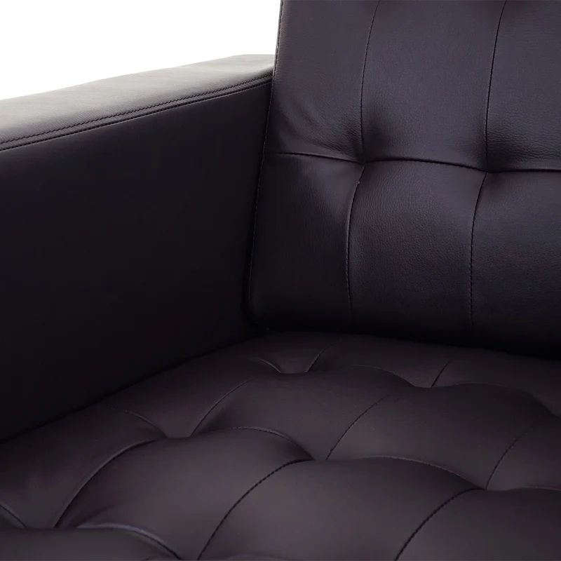 Canapé 3 places 180 cm style lounge assise rembourrée simili cuir marron pieds métal 04_0011359
