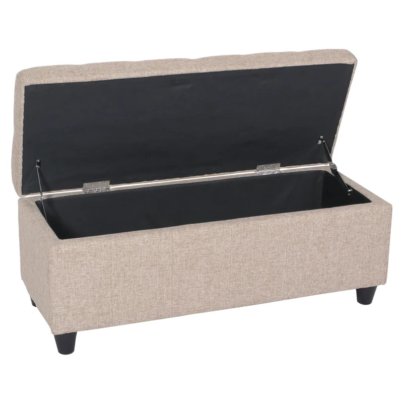 Banquette coffre de rangement avec assise rembourrée 45 x 114 x 45 cm en tissu beige 04_0011490