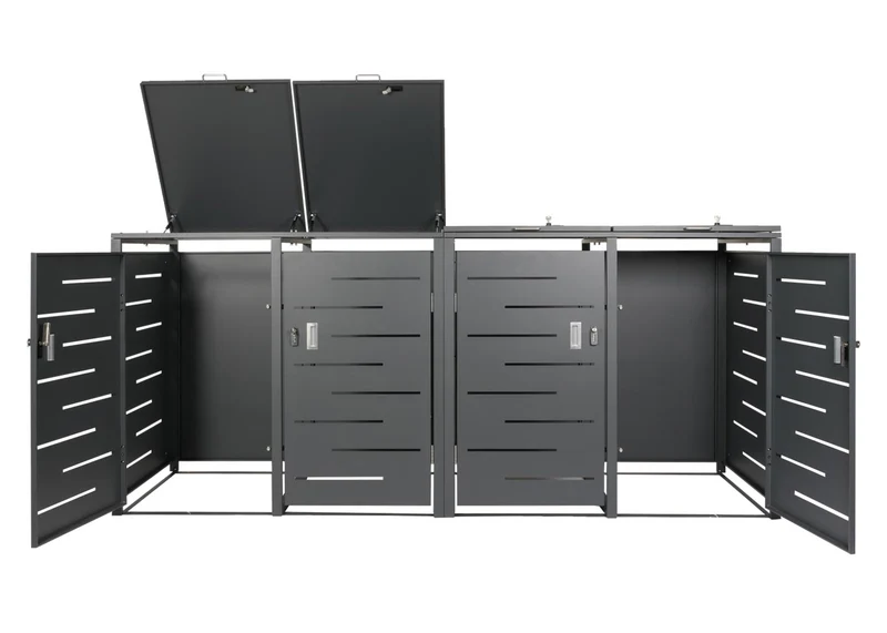 Abri pour 4 poubelles 263 cm acier verrouillable avec couvercle à vérin compatible 80 à 240 L couleur anthracite 04_0010971