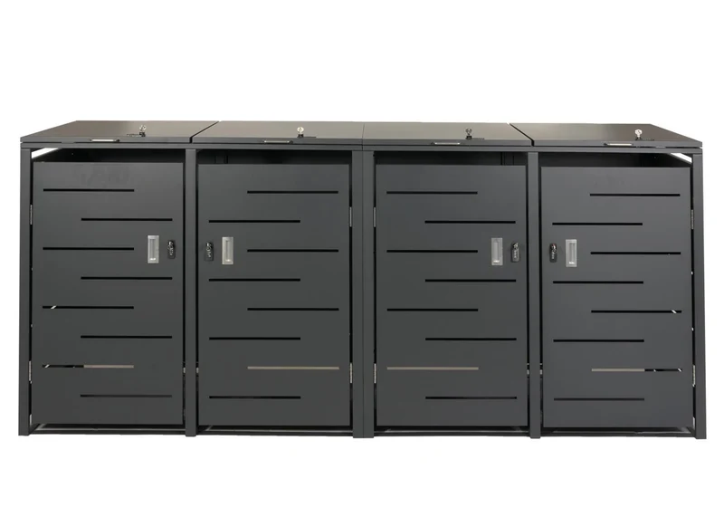 Abri pour 4 poubelles 263 cm acier verrouillable avec couvercle à vérin compatible 80 à 240 L couleur anthracite 04_0010971