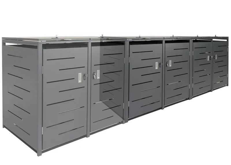 Abri pour 4 poubelles 263 cm acier verrouillable avec couvercle à vérin compatible 80 à 240 L couleur anthracite 04_0010971