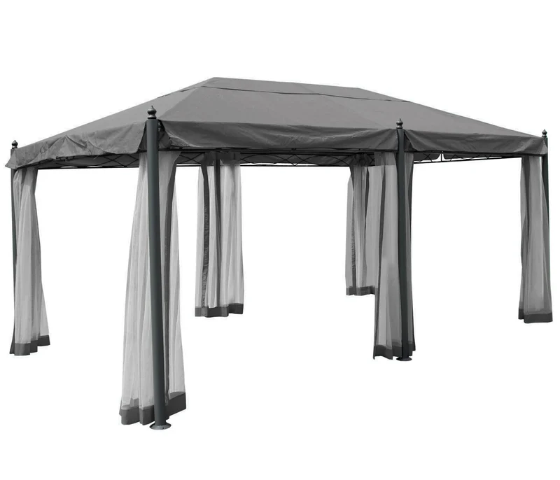 Pergola 5 x 3 m hauteur 276 cm avec toit parois et moustiquaires structure acier gris 04_0011073