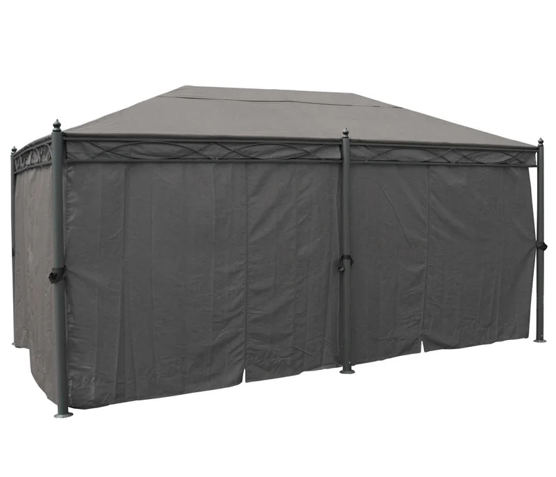 Pergola 5 x 3 m hauteur 276 cm avec toit parois et moustiquaires structure acier gris 04_0011073