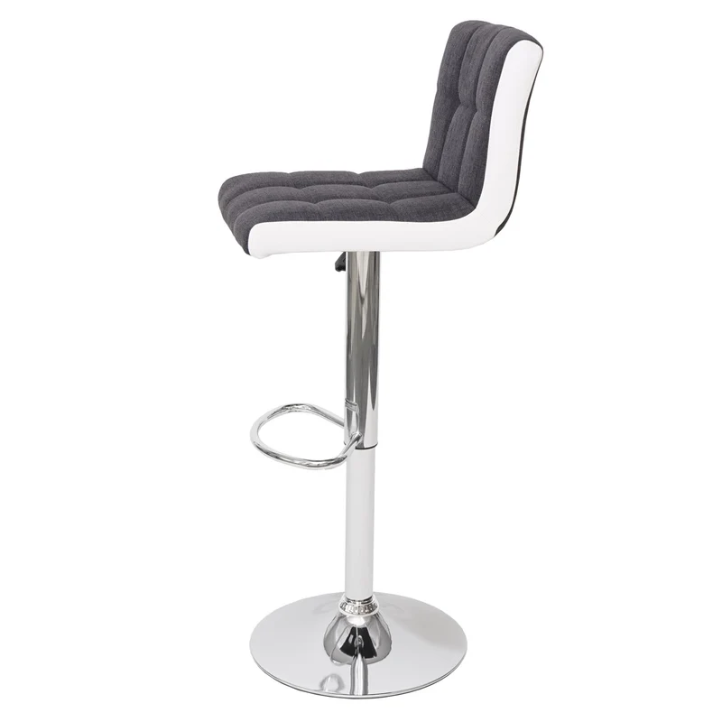 Lot de 2 tabourets de bar réglables hauteur 87 à 107 cm pivotants 360 avec dossier tissu gris foncé simili cuir blanc métal chromé 04_0010920
