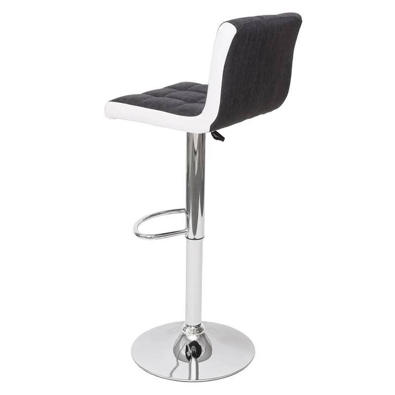 Lot de 2 tabourets de bar réglables hauteur 87 à 107 cm pivotants 360 avec dossier tissu gris foncé simili cuir blanc métal chromé 04_0010920