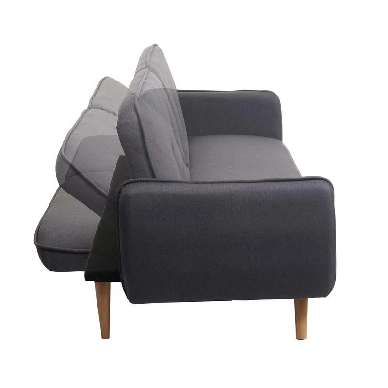 Canapé convertible 3 places 185 cm dossier réglable 3 positions lit d’appoint tissu gris anthracite bois 04_0010690