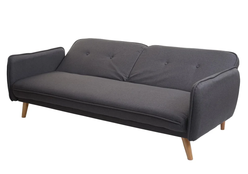 Canapé convertible 3 places 185 cm dossier réglable 3 positions lit d’appoint tissu gris anthracite bois 04_0010690