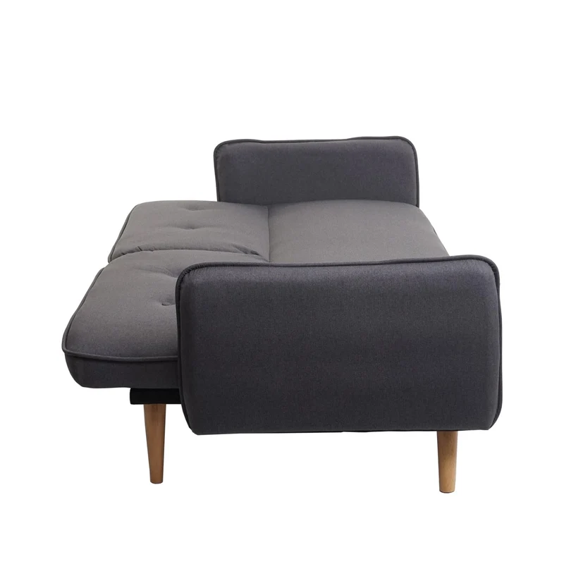 Canapé convertible 3 places 185 cm dossier réglable 3 positions lit d’appoint tissu gris anthracite bois 04_0010690