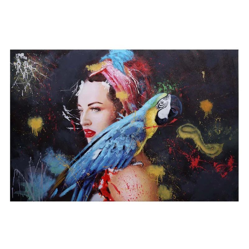 Tableau femme peint à la main 80 x 120 cm toile décorative murale bois polyester 04_0010888