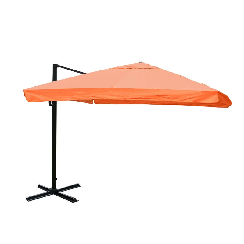 Parasol déporté 3 x 3 m diamètre 4,24 m inclinable orientable avec base croisée aluminium polyester terracotta 04_0011253