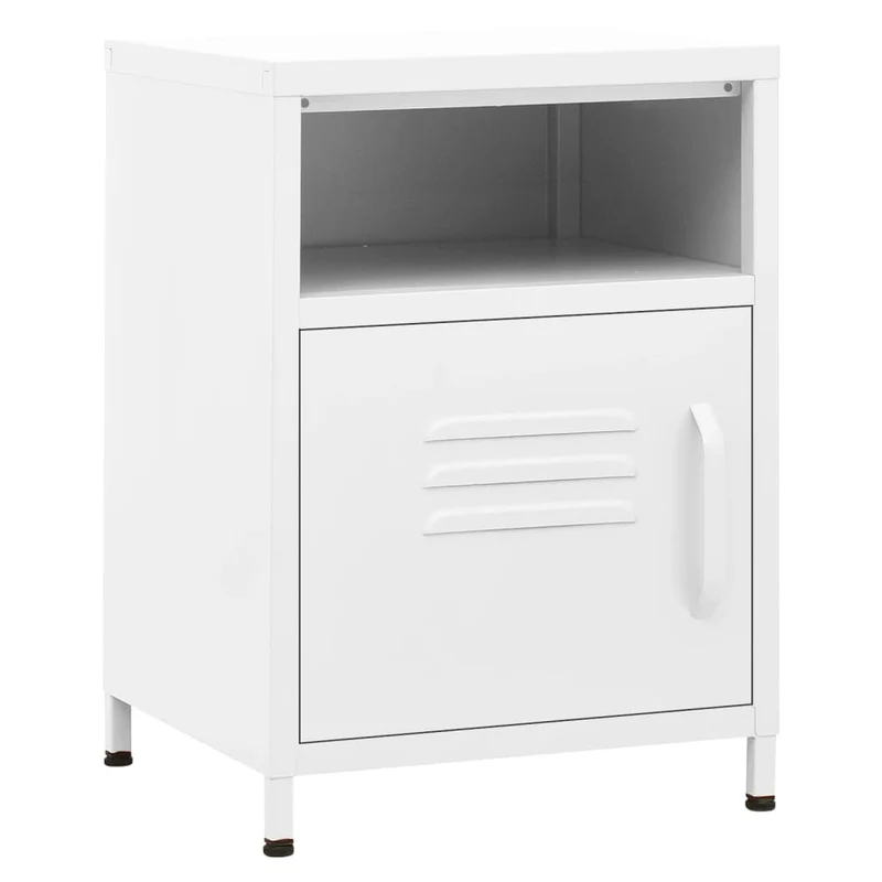 Table de chevet avec étagère ouverte avec porte 35 x 35 x 51 cm acier blanc DEC033300