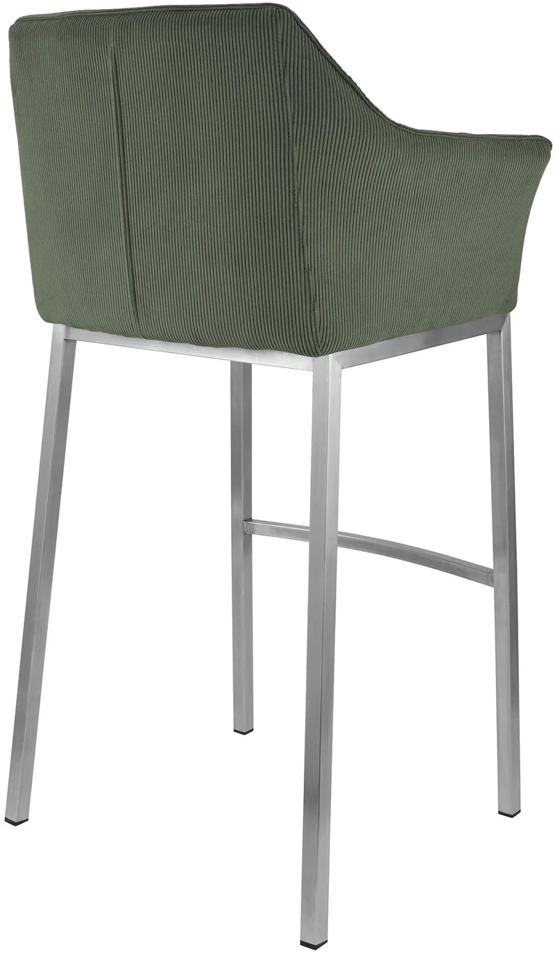 Tabouret de bar x1 assise enveloppante capitonnée en velours côtelé vert avec structure à 4 pieds en acier inoxydable 10_0006221