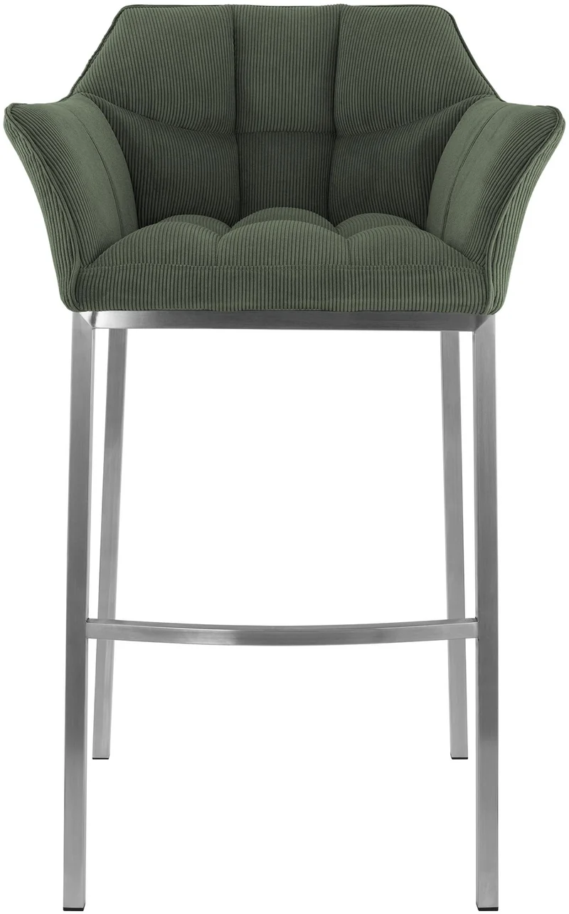 Tabouret de bar x1 assise enveloppante capitonnée en velours côtelé vert avec structure à 4 pieds en acier inoxydable 10_0006221