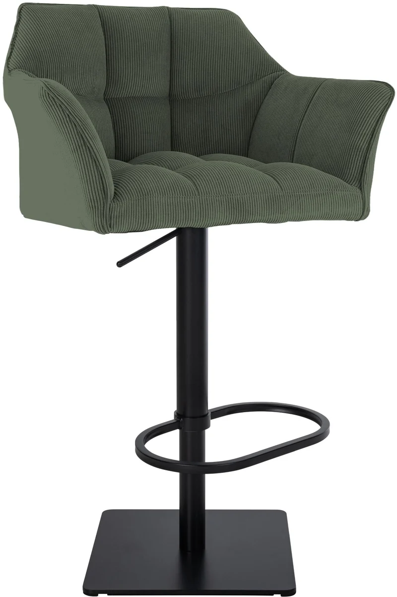 Tabouret de bar x1 réglable en velours côtelé vert assise enveloppante capitonnée et avec base carrée en métal noir 10_0006120