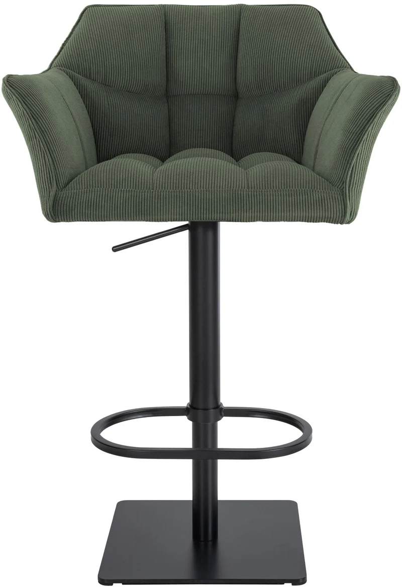 Tabouret de bar x1 réglable en velours côtelé vert assise enveloppante capitonnée et avec base carrée en métal noir 10_0006120