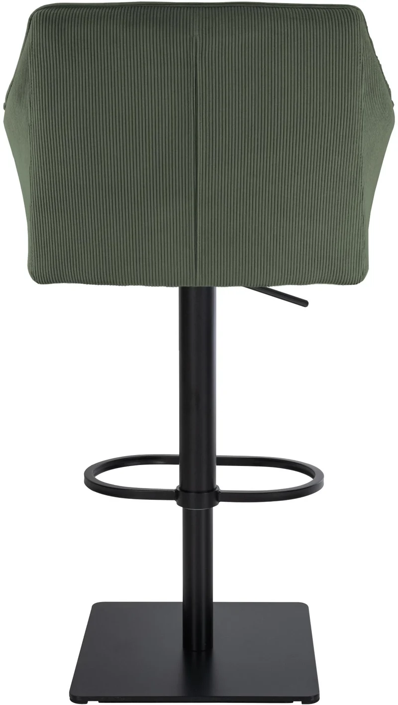 Tabouret de bar x1 réglable en velours côtelé vert assise enveloppante capitonnée et avec base carrée en métal noir 10_0006120