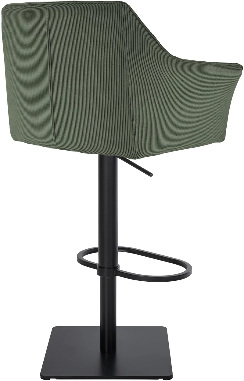 Tabouret de bar x1 réglable en velours côtelé vert assise enveloppante capitonnée et avec base carrée en métal noir 10_0006120