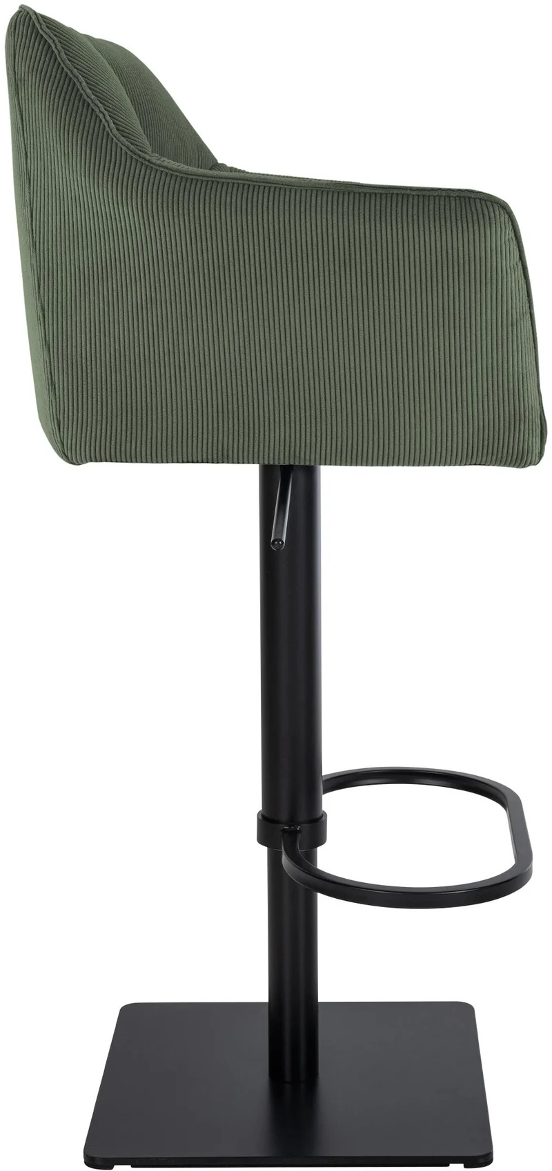Tabouret de bar x1 réglable en velours côtelé vert assise enveloppante capitonnée et avec base carrée en métal noir 10_0006120