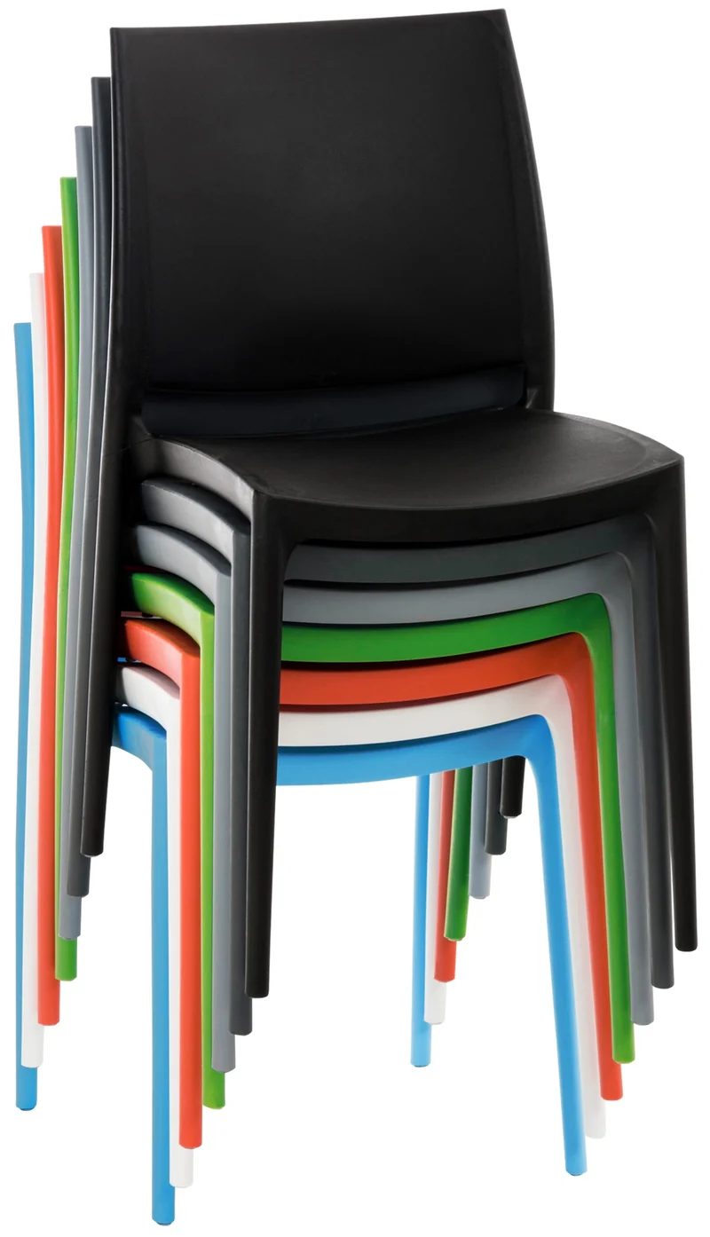 Chaise de jardin empilable dossier incurvé à quatre pieds stable en plastique gris 10_0007890