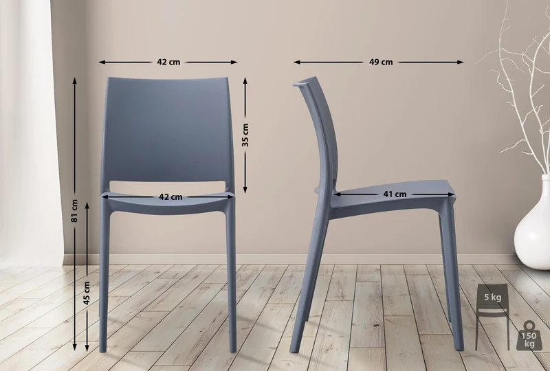 Chaise de jardin empilable dossier incurvé à quatre pieds stable en plastique gris 10_0007890