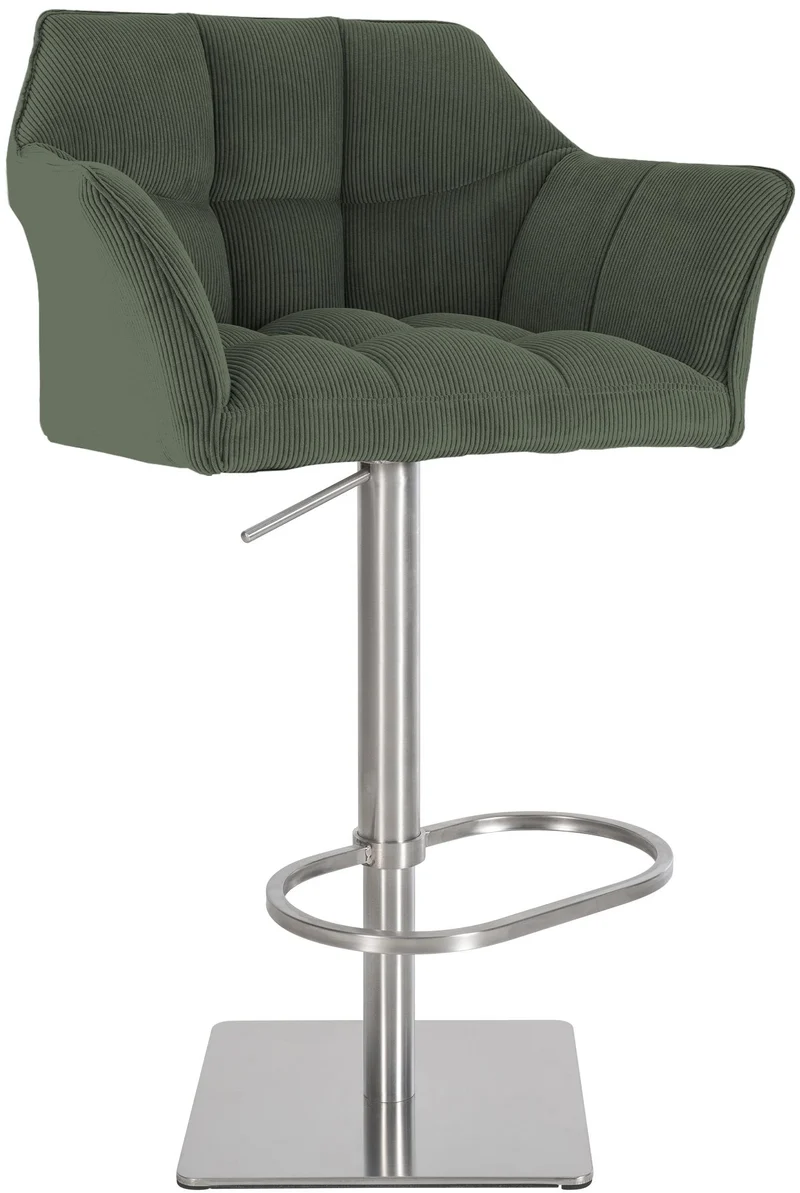Tabouret de bar x1 réglable en velours côtelé vert assise enveloppante capitonnée et avec base carrée en acier inoxydable 10_0006124