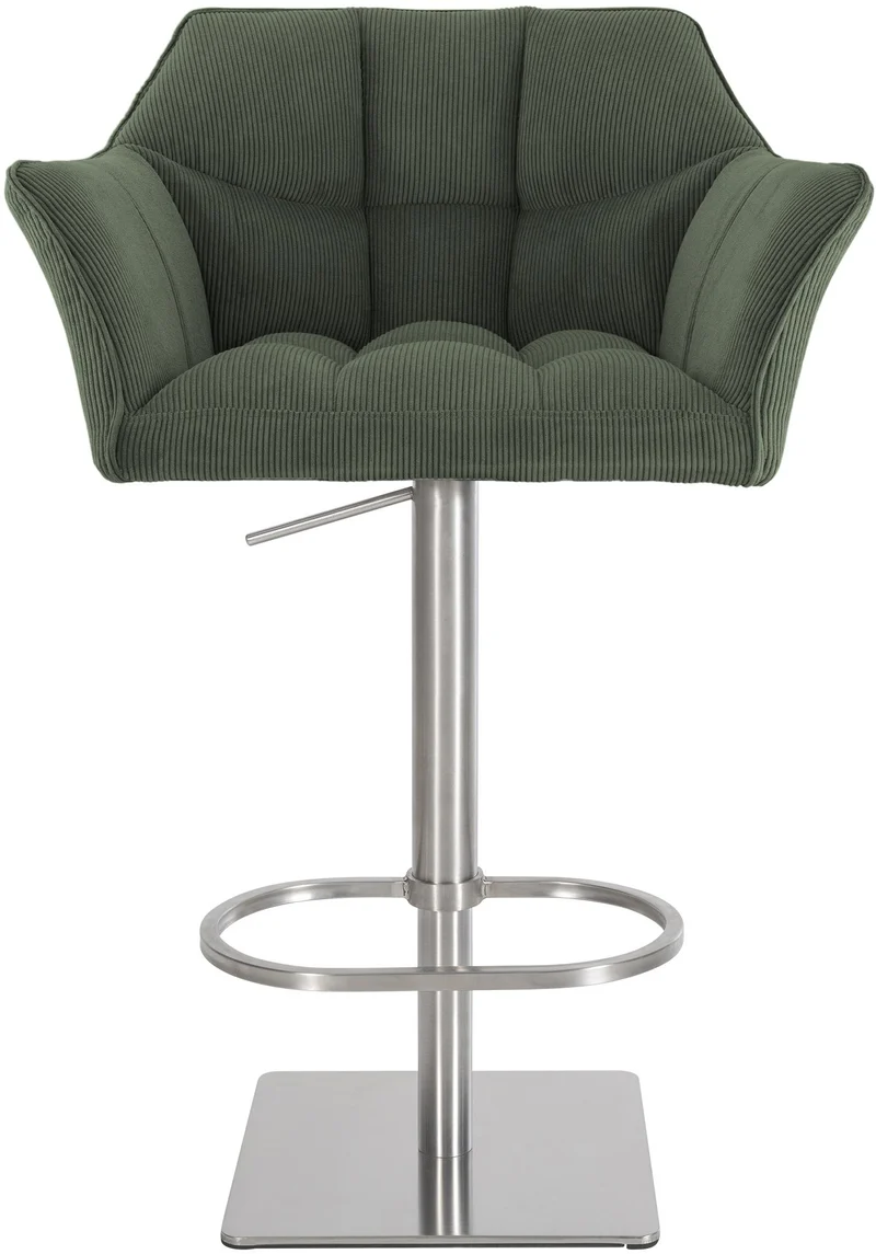 Tabouret de bar x1 réglable en velours côtelé vert assise enveloppante capitonnée et avec base carrée en acier inoxydable 10_0006124