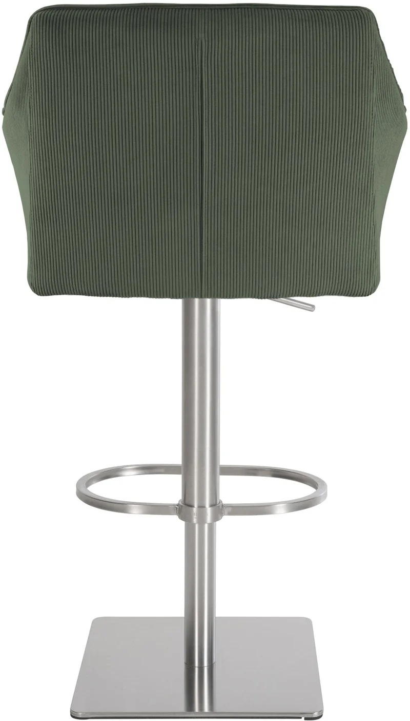 Tabouret de bar x1 réglable en velours côtelé vert assise enveloppante capitonnée et avec base carrée en acier inoxydable 10_0006124