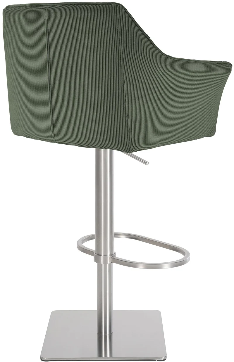 Tabouret de bar x1 réglable en velours côtelé vert assise enveloppante capitonnée et avec base carrée en acier inoxydable 10_0006124