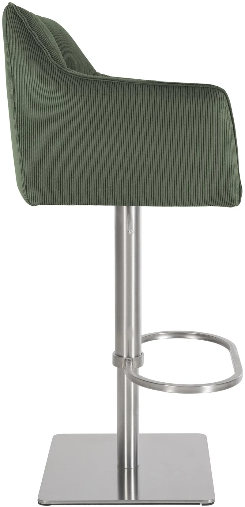Tabouret de bar x1 réglable en velours côtelé vert assise enveloppante capitonnée et avec base carrée en acier inoxydable 10_0006124