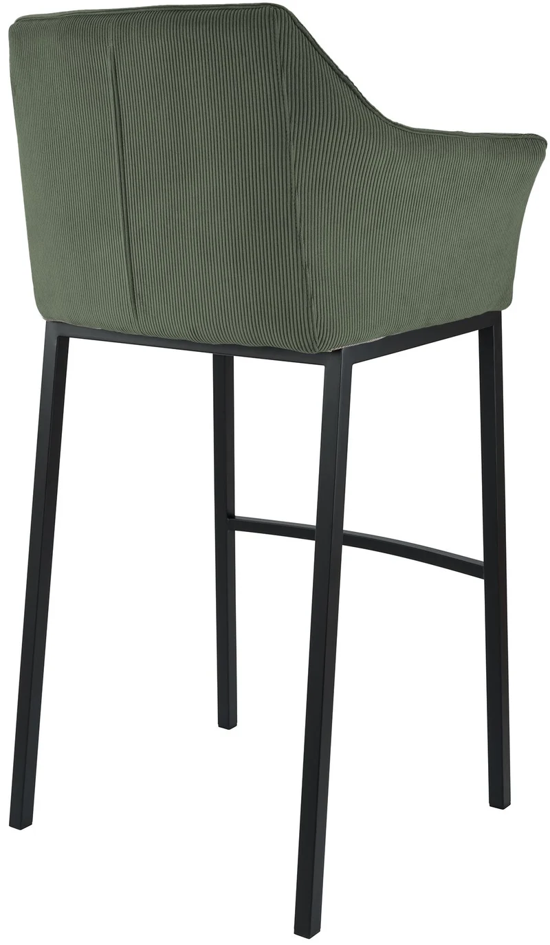Tabouret de bar x1 assise enveloppante capitonnée en velours côtelé vert avec structure à 4 pieds en métal noir 10_0006122