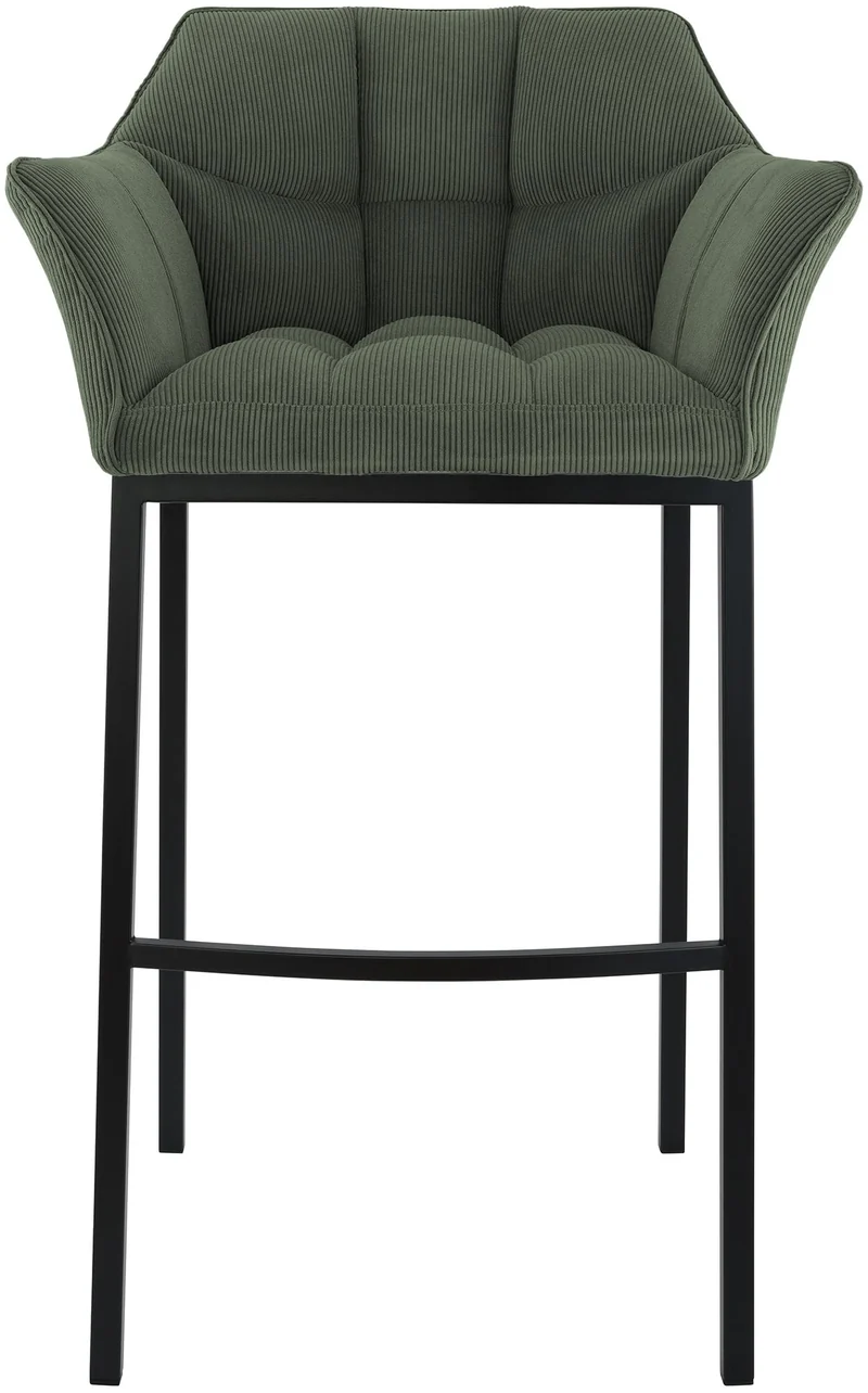 Tabouret de bar x1 assise enveloppante capitonnée en velours côtelé vert avec structure à 4 pieds en métal noir 10_0006122