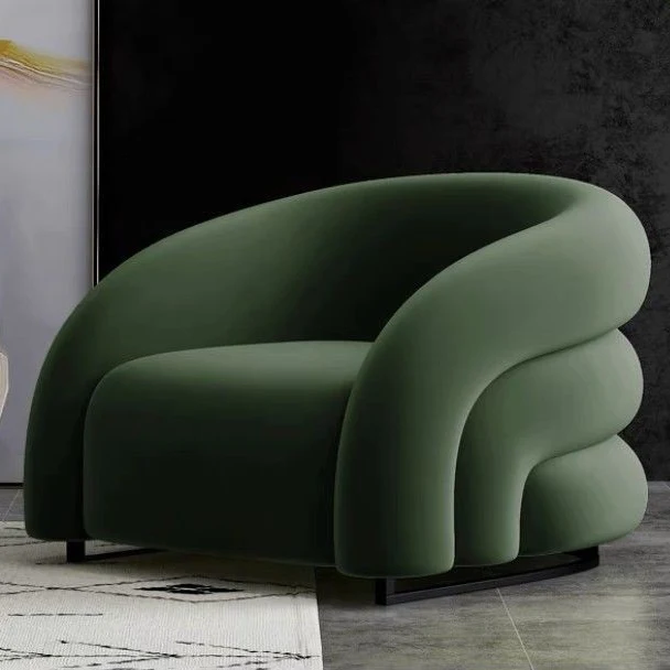 Modern Luxury Carbon Steel Solid Wood Matte Velvet Semi-Circular Lounge Chair With Backrest For Living Room