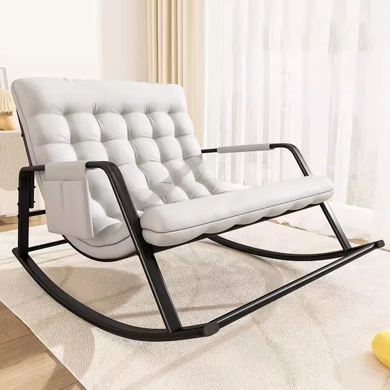 Contemporary Creative Synthetic Fabric Carbon Steel S-Shaped Rocking Accent Chair With Backrest & Armrests For Living Room